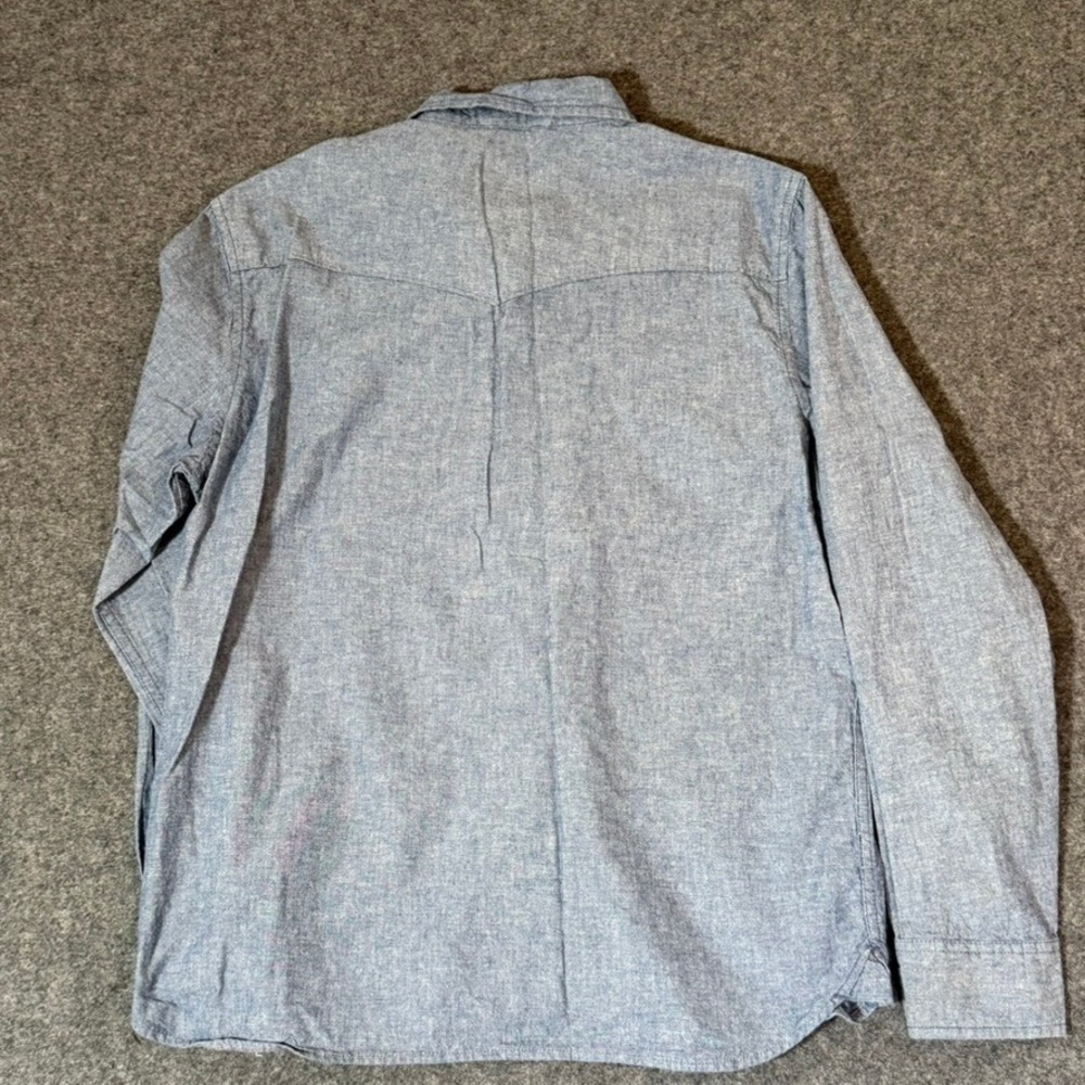 Iron and Resin Mens Large Blue Chambray Western Button Down Shirt Long Sleeve - Picture 3 of 10